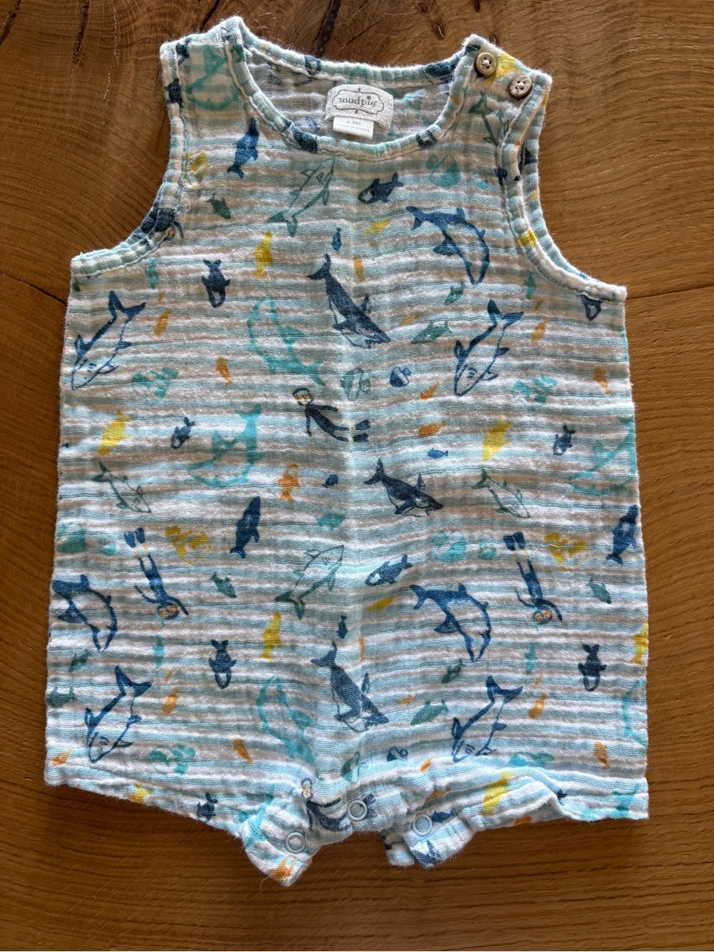 Mud Pie Baby Tank Romper in Blue, Teal & Yellow Ocean Print